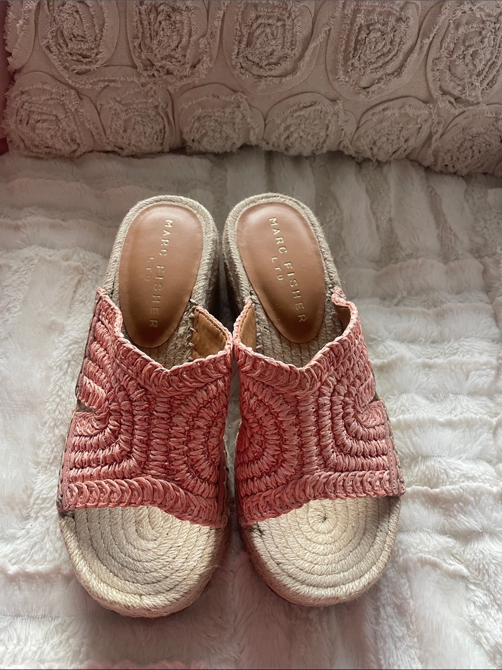 Marc Fisher Pink Woven Espadrille Slide Mules